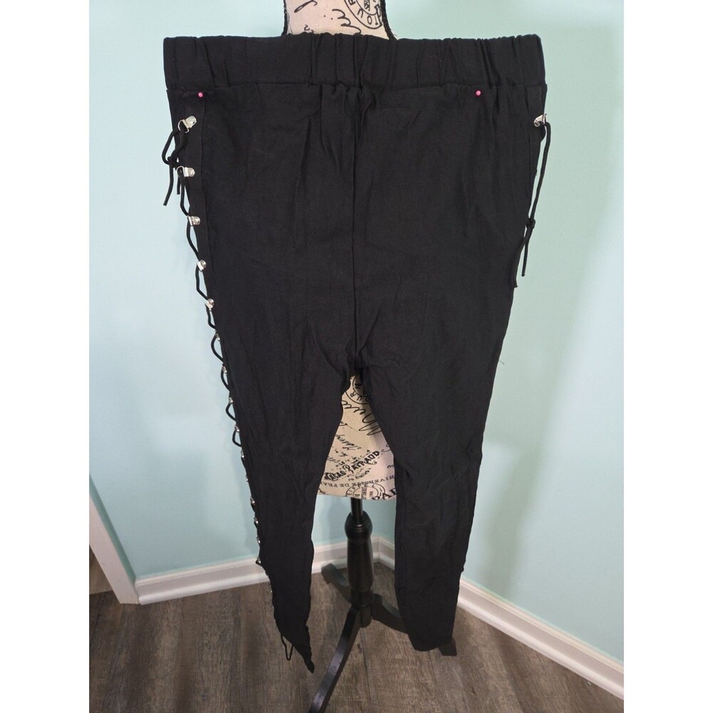Xxxiticat Black Lace Up Pants Stretch Side Corset Punk Goth extra large - Picture 2 of 6